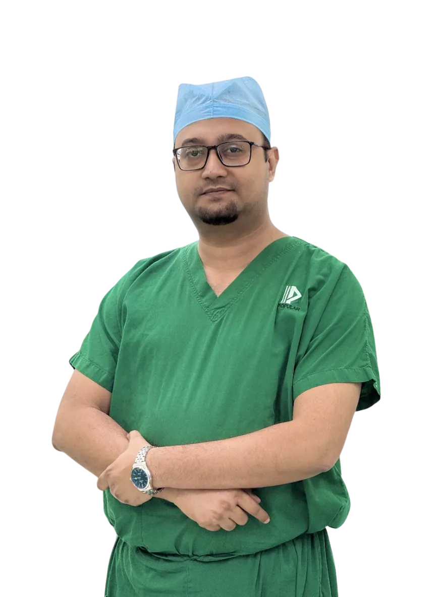 Dr. Murshidul Arefin, hepatobiliary surgeon, in green surgical scrubs